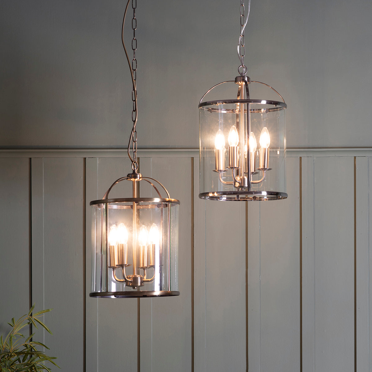 Annetta Lantern Antique Brass & Glass Pendant Light Large
